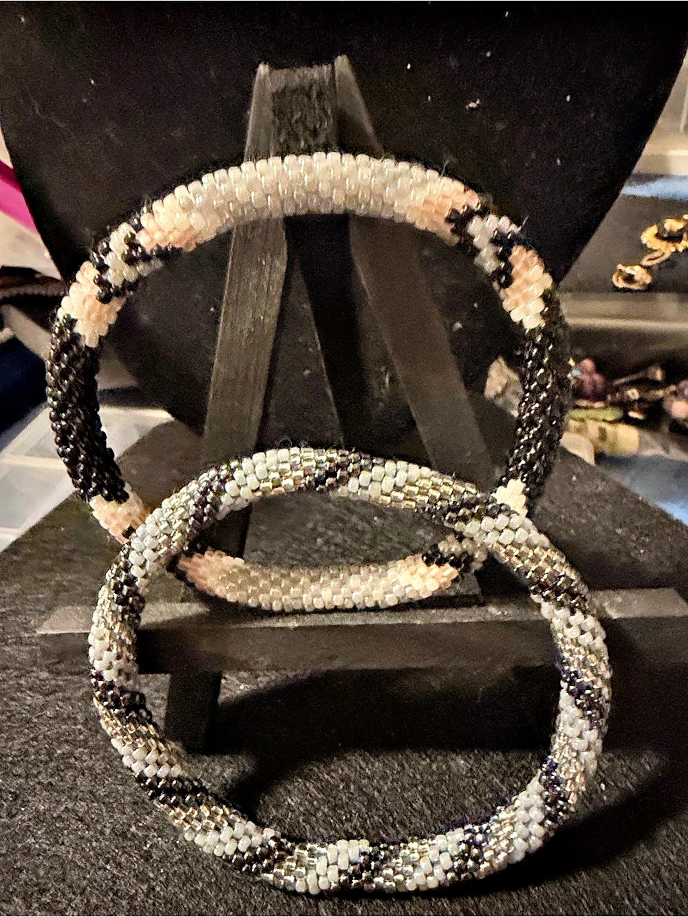 Beaded Bracelet Set in Black & Silver